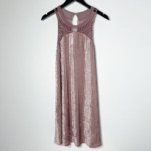 Angie Dress Womens M Dusty Rose Crush Velvet Y2K Ribbed Swing Whimsical Shimmer